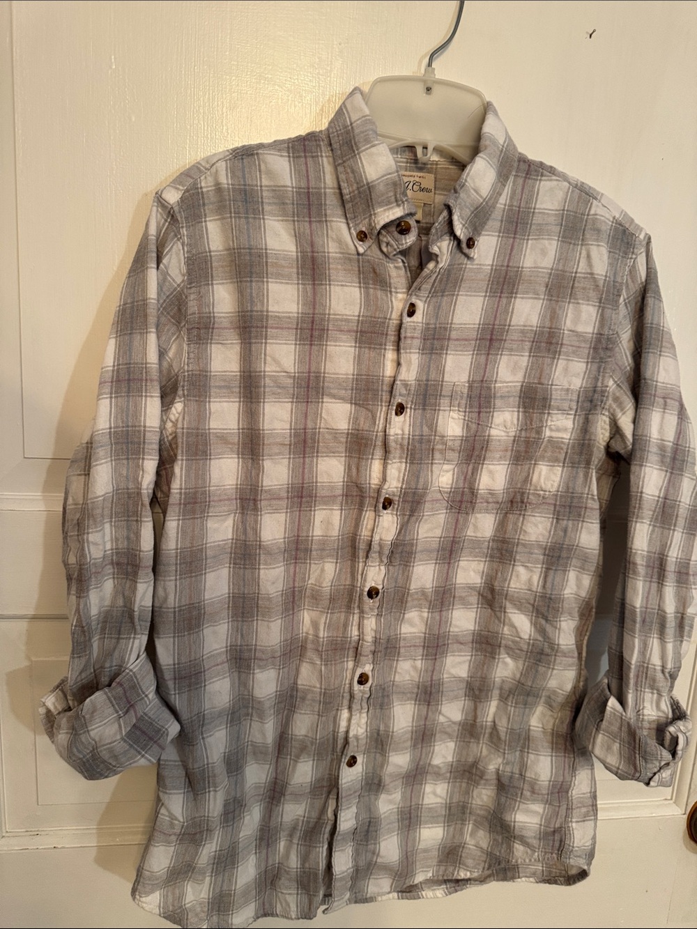 J. Crew Men's White and Gray Plaid Button-Down Shirt